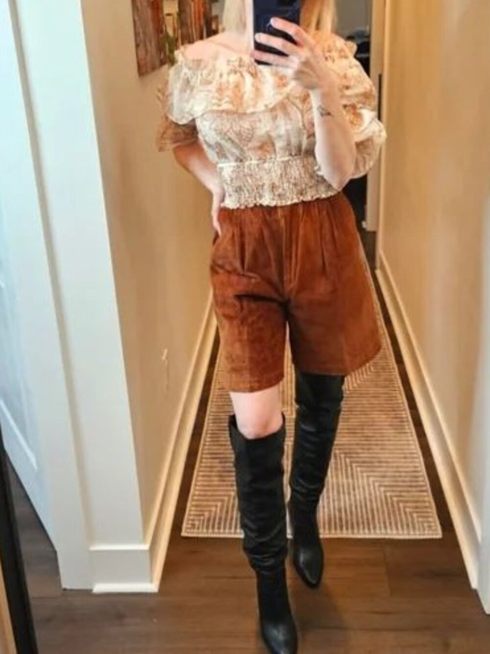 Vintage Brown Suede Leather Paper Bag Shorts High Rise | Size Medium
